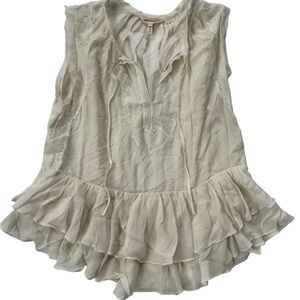 Rebecca Taylor Silk Ruffled Blouse Cream Boho Romantic Size 12